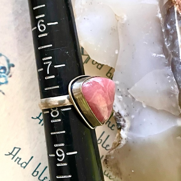 Artisan Rose Quartz Sterling Silver 925 Feminine Pink Handcrafted Ring SZ 8 - Picture 11 of 14